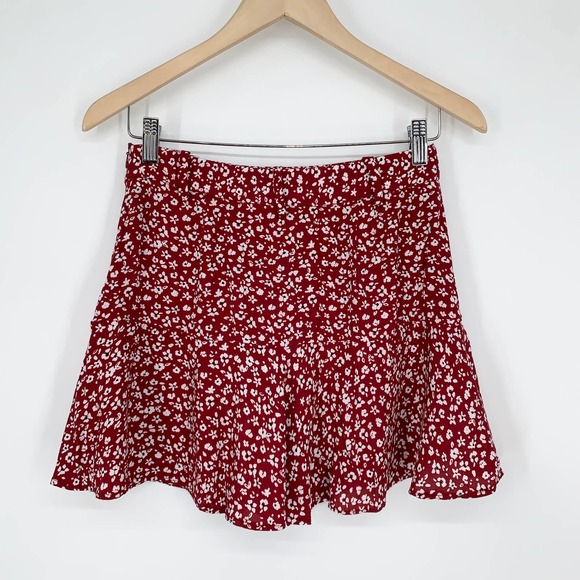 ZARA Printed Bermuda Skort Floral Mini Skirt, Red - Picture 4 of 11